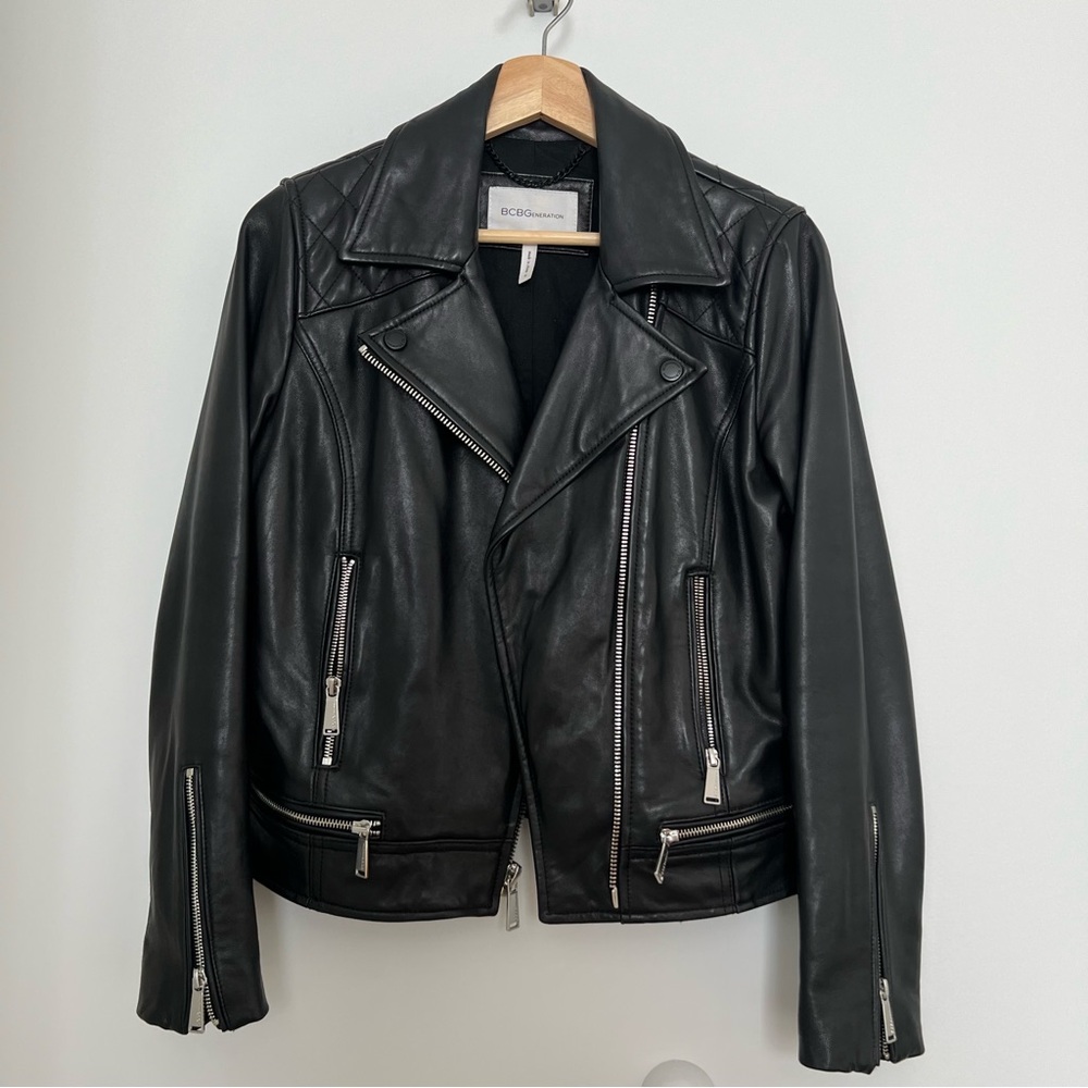 BCBGeneration | Asymmetrical Zip Lamb Leather Moto Jacket